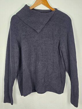 NWT Covington Ebony Black Chenille Fold Neck Asymmetric Button Sweater Y2K L